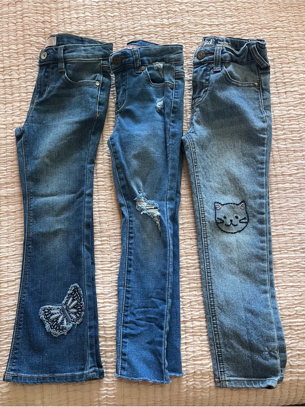 Bundle lot 3 Girls size 5 Blue Denim Jeans boot skinny straight cat butterfly
